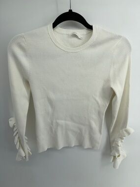 A.L.C. rib knife long sleeve ruffle cutout arm crewneck pullover top sz M